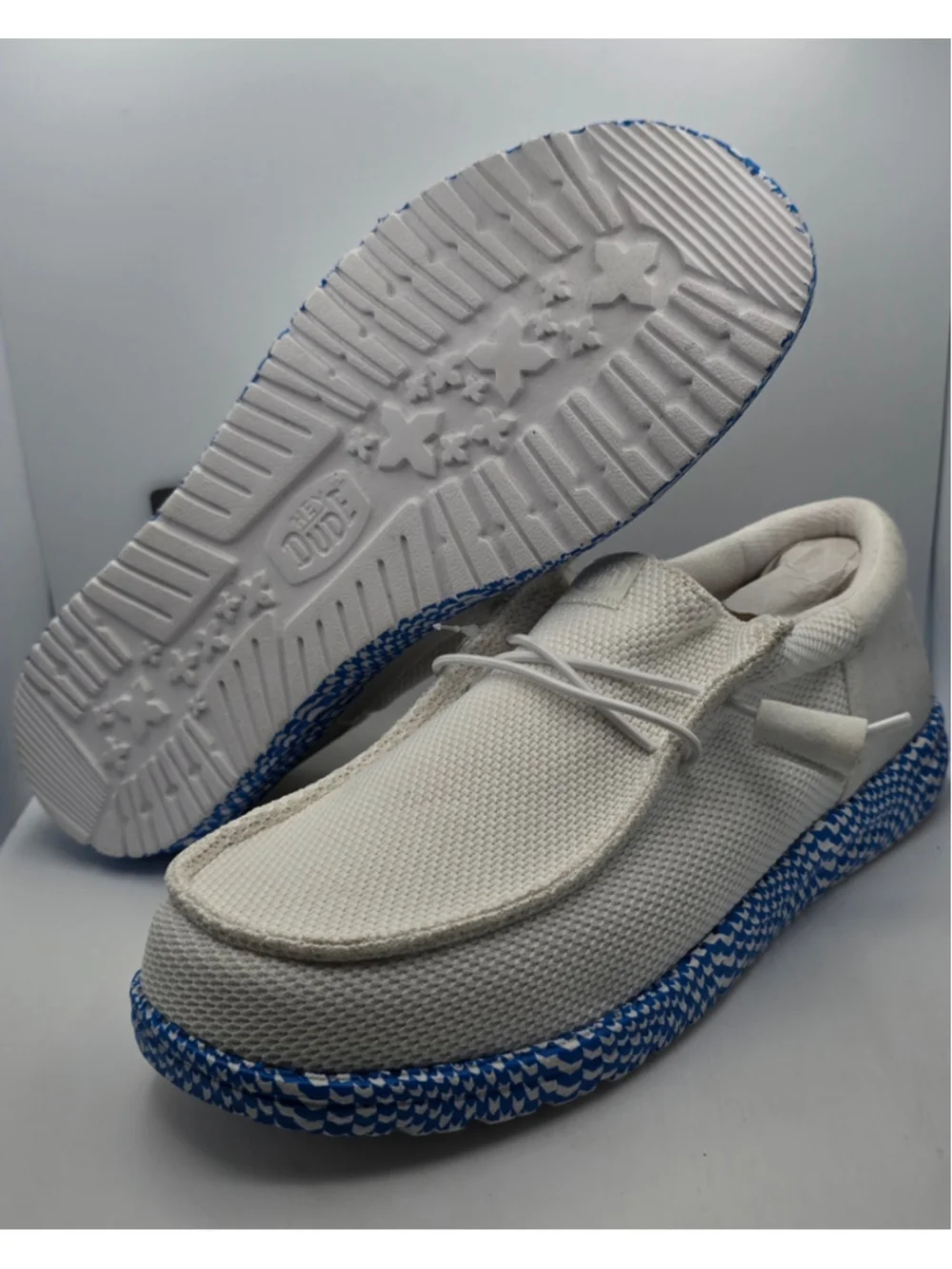 Men's Hey Dude Sneakers White and Blue Size 9